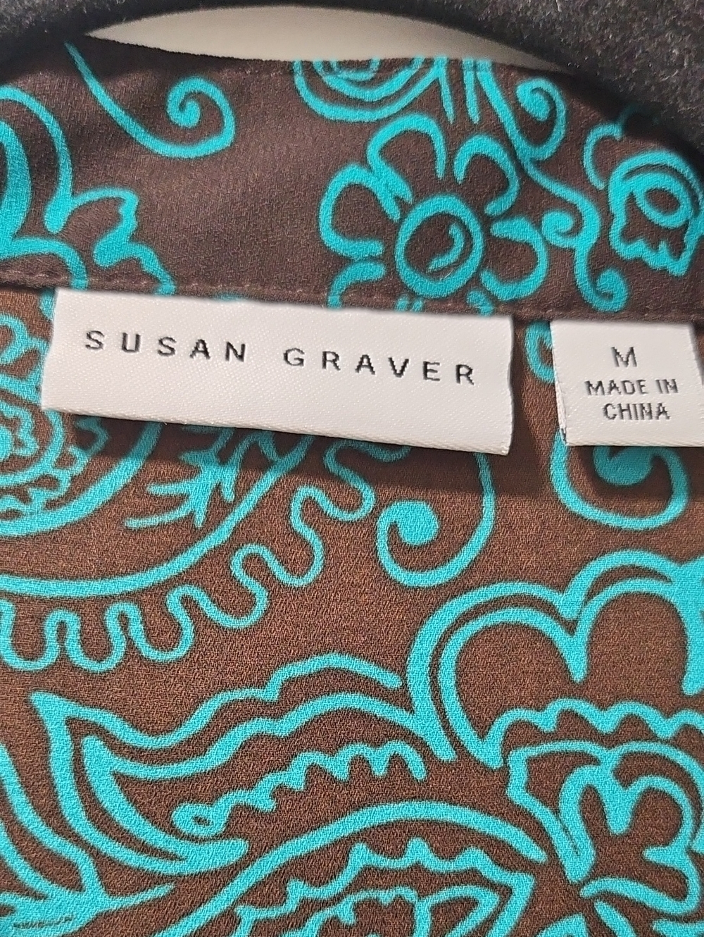 Susan Graver Paisley Pin Tuck Tunic Blouse Sz Medium Brown Teal Boho V-Neck - Picture 2 of 9
